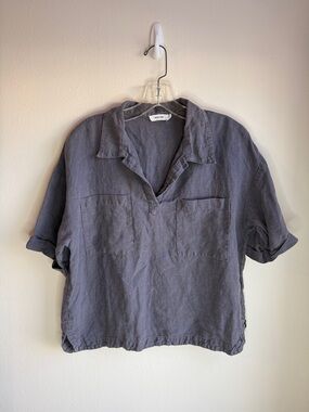 Mod Ref Boxy Linen Relaxed Oversized Short-Sleeve Top M
